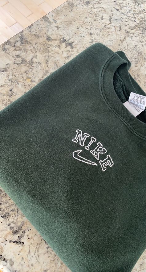 Embroidered Green Sweatshirt, Diy Nike Embroidered Sweatshirt, Nike Crew Neck Sweatshirt, Nike Embroidered Hoodies, Embroidered Nike Hoodie, Nike Hoodie Embroidery, Embroidered Sweatshirt Nike, Simple Embroidery Designs Sweatshirt, Nike Embroidered Crewneck