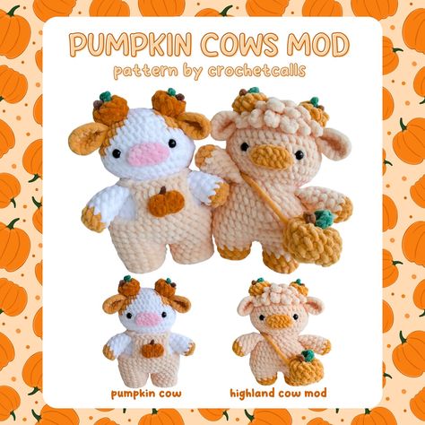 FREE MOD!🐮🎃🧡 Hi everyone! I hope you enjoy this pumpkin cows mod😋 you will need one of my original fruit cows pattern to complete this mod. Patterns can be found on my Etsy and Ribblr😊 I’ve been waitinggggg to post this but it has been cloudy and gloomy for weeks it seems🥲 finally it was a little less dark and I could take these pictures to finalize the mod!⛅️ Can’t wait to see all your fall themed cows, as always let me know if you have any questions!!🍂🍁🥰 🏷️ #crochet #amigurumi #plushie... Fruit Cows, Amigurumi Plushies, Crochet Stuffies, Crocheted Cow Pattern, Amigurumi Cow, Crochet Fruit, Plushie Patterns, Crochet Cow, Kawaii Crochet