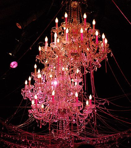 Pink chandeliers Pink Chandelier Aesthetic, Pink Chandeliers, Last Night Was Amazing, Girls Room Chandelier, Romantic Chandelier, Beautiful Chandeliers, The Afterparty, Pink Chandelier, Pink Lamp