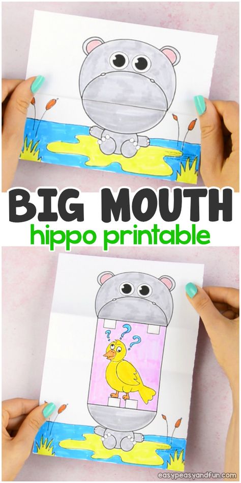 Big Mouth Hippo Printable Paper Craft for Kids Paper Cat Craft, Hippo Mouth, Hippo Crafts, Storytime Crafts, Paper Craft For Kids, Mouth Drawing, Papercraft Printable, Big Mouth, Paper Crafts For Kids