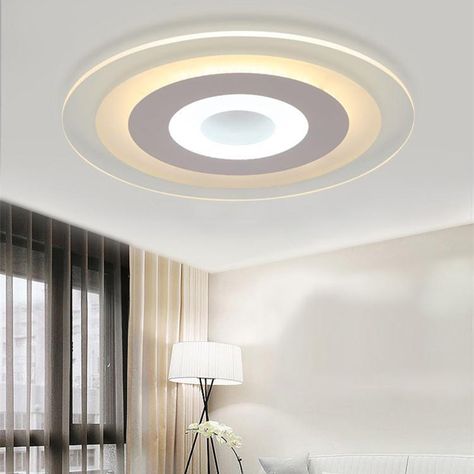 Round Acrylic Flush Ceiling Light Fixture Minimalist LED White Close to Ceiling Lighting Fixture Led Kitchen Ceiling Lights, House Ceiling Design, Light Fixtures Bedroom Ceiling, Bedroom False Ceiling Design, Shape Circle, Indoor Lighting Fixtures, Kitchen Ceiling Lights, Led Panel Light, Led Ceiling Lamp