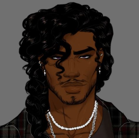 Black Man With Locs Drawing, Dark Skinned Character Art Male, How To Draw Fluffy Hair Male, Dark Skin Art Male, Curly Hair Character Design Male, South Asian Character Design Male, Male Horror Game Protagonist Outfits, Poc Male Oc, Black Man Oc Art