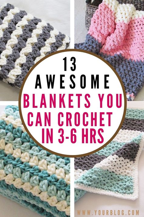 This is a collection of super quick free crochet baby blanket patterns that include patterns for boys and girls. They are easy, beginner-friendly afghans which will delight people of all skill levels. This collection of crochet projects will make great gifts for baby shower or Christmas. Motifs Afghans, Baby Afghan Crochet Patterns, Fast Crochet, Crochet Throw Pattern, Crocheted Blankets, Crochet Baby Blanket Free Pattern, Crochet Blanket Pattern Easy, Crochet Afghan Patterns Free, Easy Crochet Baby Blanket