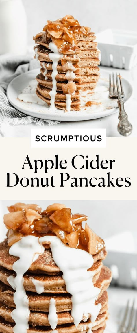 Donut Pancakes, Apple Cider Pancakes, Fall Recipes Breakfast, Apple Picking Season, Flavored Pancakes, Pancakes Pancakes, Broma Bakery, Apple Cider Recipe, Fall Brunch