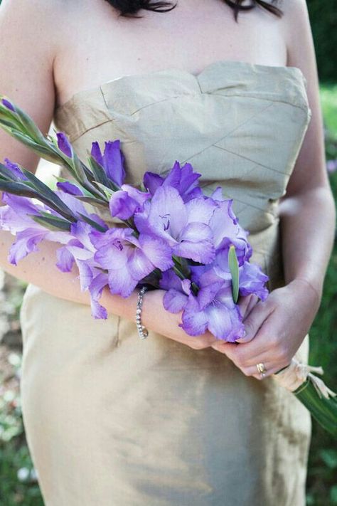 Lovely Arm Sheaf Or Presentation Style Bouquet Of  Purple Gladiolus Gladiolus Bridal Bouquet, Gladiolus Wedding Bouquet, Purple Gladiolus, Gladiolus Wedding, Arm Bouquet, Gladiolus Bouquet, Flower Pic, Simple Bouquet, Small Wedding Bouquets