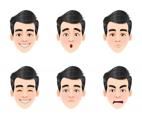 Face expressions of handsome man with da... | Premium Vector #Freepik #vector #man #character #cartoon #avatar Man With Dark Hair, Types Of Facial Expressions, Face Impression, Popart Cartoon, Vector Face, Coffee Poster Design, 2d Character Animation, Male Cartoon Characters, Face Surgery