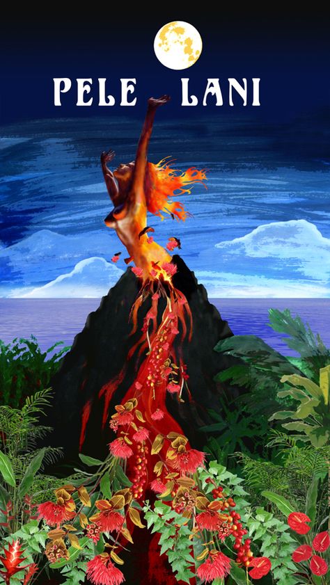 Pele is the Goddess of Fire and Volcanoes of the Hawaiian people Pele Hawaiian Goddess, Hawaiian Pictures, Hawaiian Illustration, Hawaii Culture, Goddess Pele, Hawaiian Quotes, Fire Sketch, Hawaiian Mythology, Bali Temple