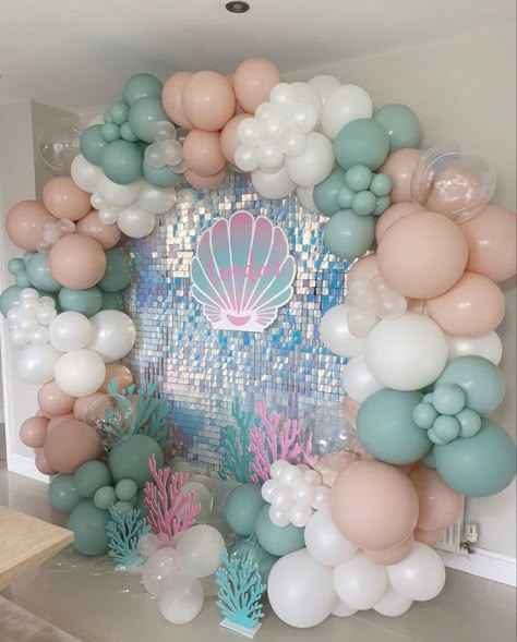 Pink Mermaid Birthday Party Decorations, Mairmaid Birthday Decoration, Aquatic Theme Birthday Party, Mermaid Two Year Old Birthday, Oneder The Sea Balloon Arch, Let’s Shellebrate Birthday, Seashell Party Decorations, Mermaid Theme Birthday Party Decorations, Little Mermaid Backdrop