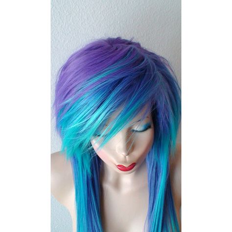 Scene Wig Emo Wig Teal Purple Wig Long Straight Hair Side Bangs Scene... ($180) ❤ liked on Polyvore featuring beauty products, haircare, hair styling tools and hair Straight Hair Side Bangs, Hair Side Bangs, Curly Scene Hair, Scene Wig, Emo Hairstyle, Emo Hairstyles, Straight Layered Hair, Short Scene Hair, Dyed Hair Pastel