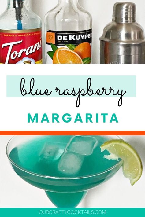 Make a tasty blue raspberry margarita that can be enjoyed on the rocks or frozen. The combination of sweet raspberry syrup with the sour lime juice makes it the perfect margarita! #ourcraftycocktails #blueraspberrymargarita Torani Blue Raspberry Syrup Recipes, Blue Raspberry Margarita, Blue Raspberry Syrup, Raspberry Margarita Recipe, Margarita Night, Raspberry Bellini, Alcoholic Recipes, The Perfect Margarita, Raspberry Margarita