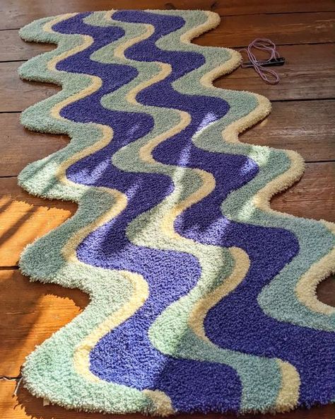 Groovy Rug, Wavy Rug, Wavy Tufted Rug, Smiley Tufted Rug, Pastel Colorful Funky Wavy Rug, Tufting Art, 70s Latch Hook Rugs, Punch Needle Rug Thread & Yarn, Rug Tufting