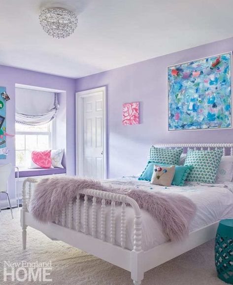 Pink Purple Bedroom Girl Rooms, Purple Beach Bedroom, Purple Interior Design Bedroom, Light Purple Bedroom Ideas Girl Rooms, Light Purple Kids Room, Lavender Girls Room Bedroom Ideas, Purple Room Ideas Kids, Lilac Bedroom Ideas Kids, Blue And Purple Girls Room