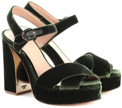 Banana Leaf, Tory Burch Shoes, Ankle Strap, Tory Burch, Almond, Size 7, Velvet, Sandals, Green