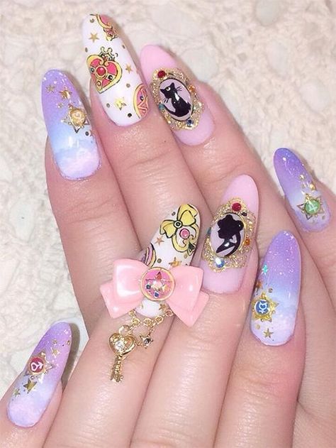 nail polish uñas sailor moon - Buscar con Google Uñas Sailor Moon, Sailor Moon Nails, Kawaii Nail Art, Nail Design Video, Stiletto Nail Art, Moon Nails, Anime Nails, Pretty Nail Designs, Kawaii Nails