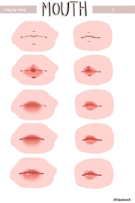 Lips 3/4 Drawing, Circle Lips Tutorial, Digital Lips Tutorial, Lips Tutorial Drawing Digital, Lip Digital Art Tutorial, Basic Digital Art, Dibujos Soft Cute, Blender Drawing, Lips Drawing Tutorial