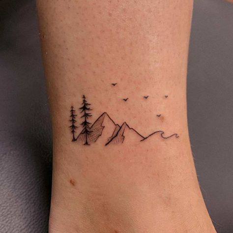 Moutain Tattoos, Small Nature Tattoo, Small Mountain Tattoo, Mountain Tattoo Simple, Mountain Tattoo Design, Tattoo Background, Muster Tattoos, Mountain Tattoo, Subtle Tattoos