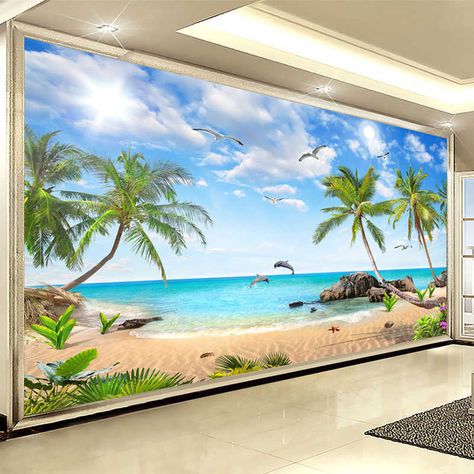 Ocean Mural, Beach Wall Murals, Beach Mural, Custom Photo Wallpaper, Wallpaper Beach, Foto 3d, Garden Mural, 3d Wall Murals, Living Room Background