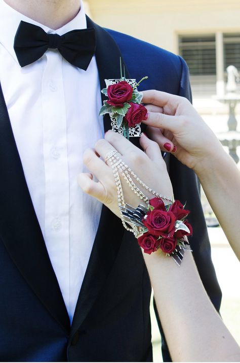 Old Hollywood Inspired Wrist Corsage | www.fbdesign.com.au C… | Flickr Corsage And Boutonniere, Wrist Corsage, Boutonniere, Old Hollywood, Hollywood, Roses, Prom, Flowers, Red