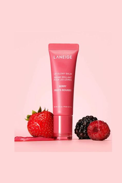 Laneige lip glowy balm🍓 Laneige Lip Balm, Balm Packaging, Laneige Lip Glowy Balm, Lip Glowy Balm, Lip Balm Packaging, Lip Balm Collection, Lip Balm Recipes, Laneige Lip, Hydrating Lip Balm