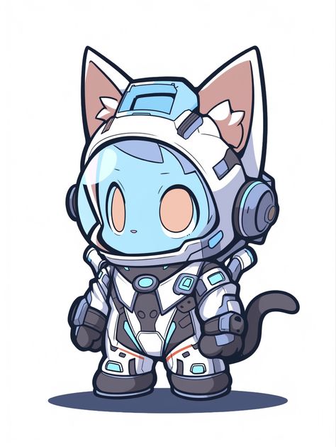 Astronaut Cat Drawing, Mecha Character Design, Chibi Astronaut, Mascot Reference, Chibi Robot, Chibi Mascot, Omega Point, Team Tattoo, Astronaut Mascot