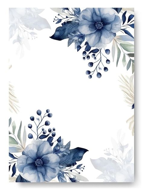 Premium Vector | Floral wedding invitation card template design blue anemone flowers with leaves on white pastel vintage theme Wedding Cover Design, Blue And White Flowers, Blank Wedding Invitation Templates, Blank Wedding Invitations, Engagement Invitation Template, Wedding Card Frames, Blue Flower Wallpaper, Floral Wedding Invitation Card, Floral Cards Design