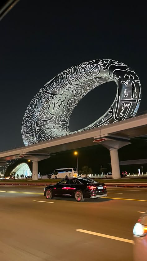 Museum of the future Dubai Ferrari World, Aesthetic Dubai Pictures, Dubai Fake Snap, Dxb Aesthetic, Pictures In Dubai, Dubai Night Life, Dubai Snap, Dubai Aesthetic Night, Dubai Places