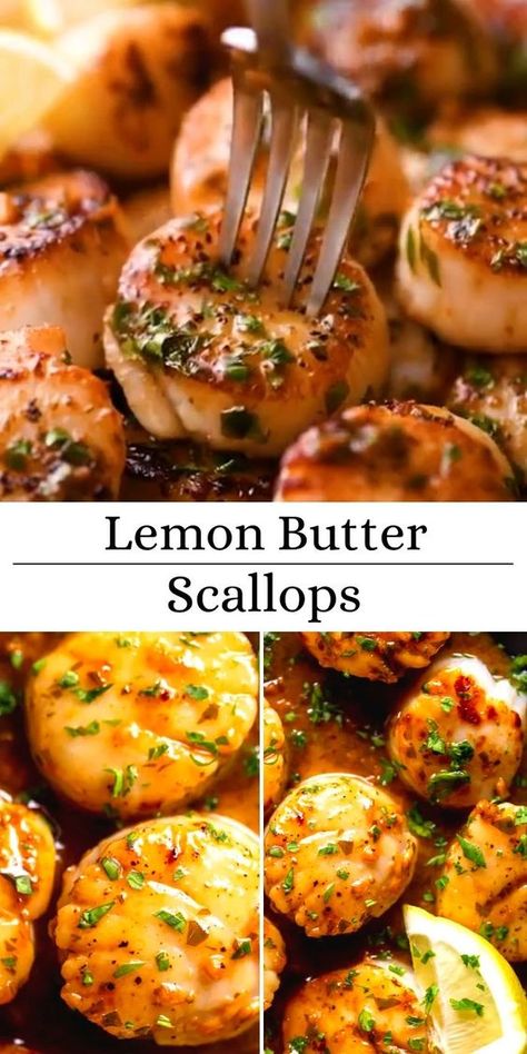 Lemon Butter Scallops Recipe, Garlic Butter Scallops, Butter Scallops, Recipe Cheesecake, Seafood Entrees, Cheesecake Dessert, Cookies Bars, Seared Scallops, Sea Scallops