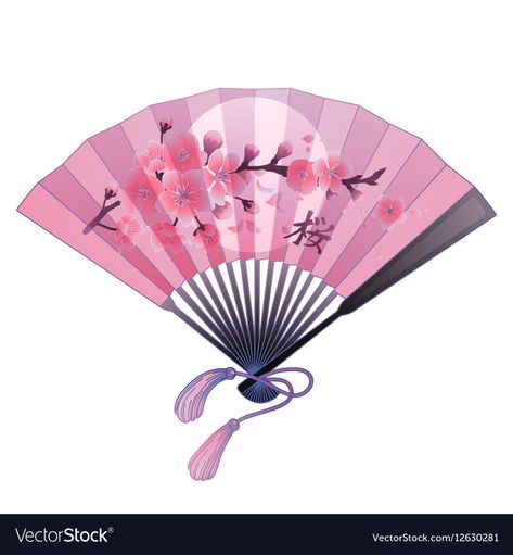 Sakura Design, Wedding Fan, Fan Drawing, Japanese Sakura, Japanese Fan, Wedding Fans, Paper Fans, Single Image, Eps Vector