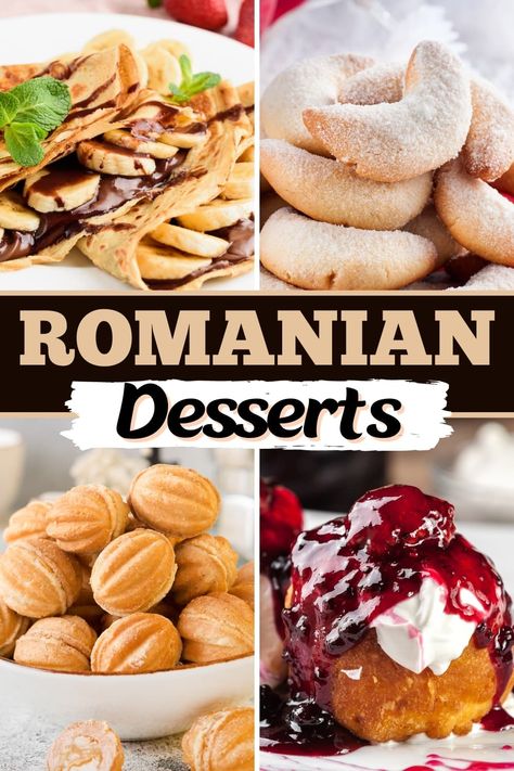 These traditional Romanian desserts are sweet, delicious, and full of so much history. From layer cakes to dumplings to pastries, bring a taste of Romania to your kitchen with these easy recipes. Romani Food Recipes, Easy Romanian Desserts, Romanian Food Desserts, Romanian Christmas Cookies, Eastern European Recipes Desserts, Traditional Romanian Desserts, Romanian Dessert Recipes, Romanian Cake Recipes, Romanian Food Recipes Traditional