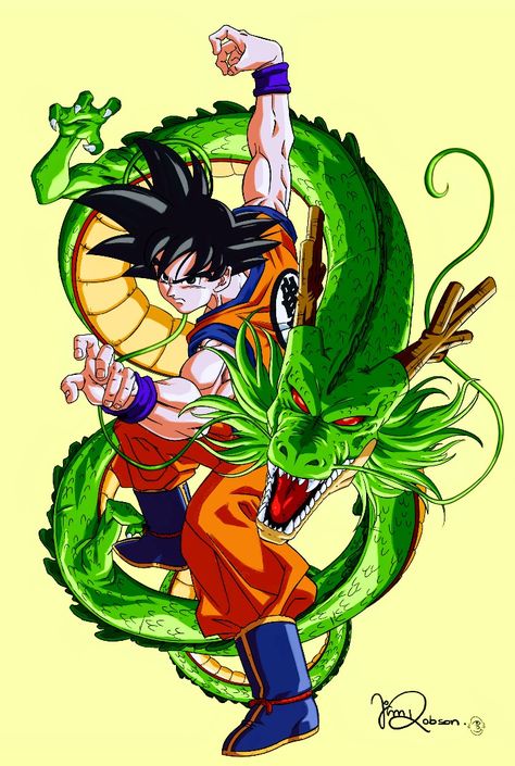 Goku & Shenron, Dragon Ball Z Goku With Shenron, Goku And Shenron Tattoo, Dragon Ball Z Wallpapers Goku, Goku And Shenron, Shenron Dragon Ball, Sheng Long, Shenron Dragon, Dragon Ball Tattoo, Dragon Ball Painting