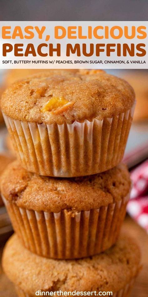 Peach Easy Recipes, Muffin Recipes Peach, Peach Recipes Dessert Cake Mixes, Homemade Peach Recipes, Freezable Peach Recipes, Easy Peach Muffin Recipes, Recipe For Peaches, B.r.a.t Diet Food, Fresh Peach Muffins Easy