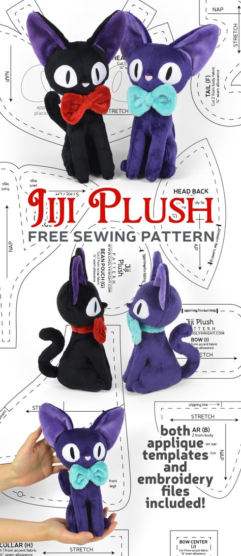 Jiji Plush, Choly Knight, Cute Sewing Projects, Anime Tutorial, Animal Sewing Patterns, Plushie Patterns, Sewing Stuffed Animals, Applique Templates, Plush Pattern