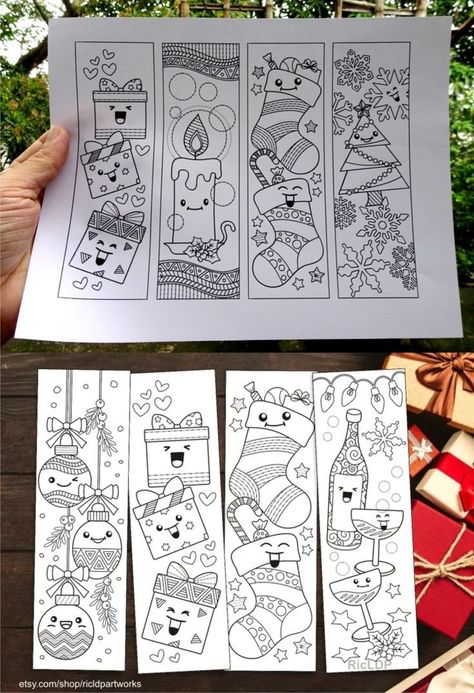 Enjoy the holiday season with fun and creativityFill these doodles with colors and enhance them with decorsDetailsThe item includes 1 PDF and 8 JPEG files (plus 2 extra markersThe pdf file is print-compatible to 8.5 x 11 inches paper in horizontal orientationThe bookmark dimension is approximately 2.2 x 7.1 inches eachHigh quality at 300 dpi resolutionBest printed on paper boards (220250 gsmNoteThese are digital downloadsNo physical product will be sentFor personal use onlyNon-commercial useOth Christmas Scene Drawing, Bookmarks Christmas, Kawaii Winter, Christmas Bookmark, Bookmarks For Kids, Diy Photo Book, Christmas Bookmarks, Christmas Arts And Crafts, Coloring Bookmarks