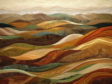 size: 12x9in Art Print: Quilted Autumn Landscape 4 by RileyB : Painted Quilts Fabric, Colorado Quilt, Art Quilts Inspiration Wall Hangings, Artsy Quilts, Landscape Quilting, Painted Quilts, Mountain Landscape Quilt, Mosaic Quilt, Squares Quilt