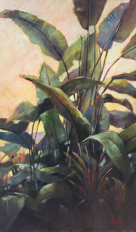 Green Leafy Paintings, Botanical Garden Painting, Jungle Oil Painting, Tropical Oil Painting, Botanical Garden Art, Oil Painting Plants, Botanical Oil Painting, Botanical Mural Painting, Jungle Art Painting