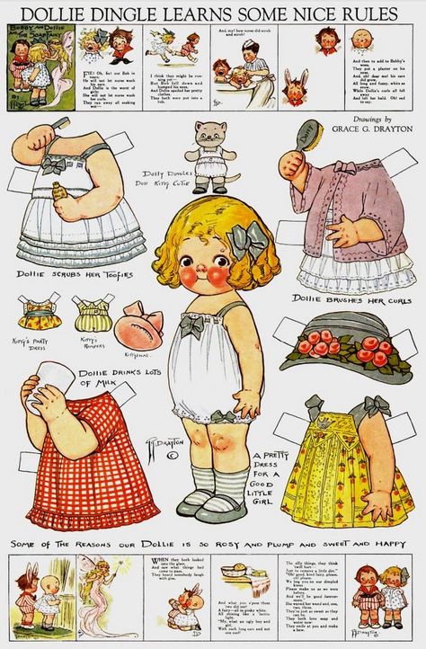 Dolly Dingle-Learns Some Nice Rules Dolly Dingle, Papel Vintage, Vintage Paper Doll, Paper Dolls Printable, Vintage Paper Dolls, Dress Up Dolls, 자수 디자인, Doll Photography, Vintage Printables