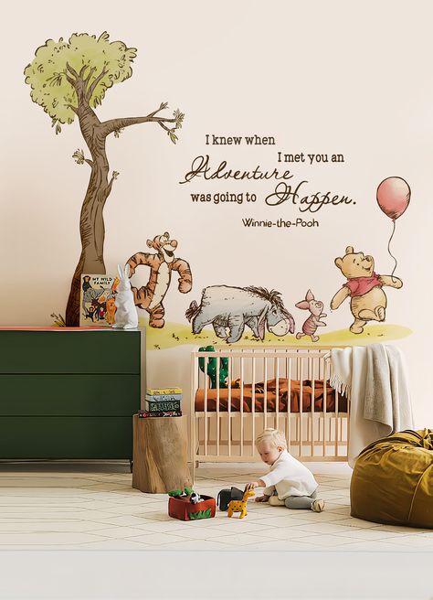 -Winnie the Pooh wall decal size , 60 height inches x 73 width inches. -We do accept custom different sizes to fit your wall. -The Wall Must Be FLAT, DRY, CLEAN, and Free of Dust. It is not suitable for the textured walls. -Easy to apply, just peel and stick. You can easily re-position if needed. -Cut from premium self-adhesive decal material specifically designed for home décor. -Matte finish. -We strongly recommend applying the decals 3 weeks after painting. Peel and stick wall decal material   may not stick to textured, newly painted, painted with acrylic paint wall. -Printed with Eco-solvent inks. -Safe for wall- Odorless, Water-based Latex Inks, Non-toxic, no odour. -Removable without residue remaining on the surface. Simple Winnie The Pooh Nursery, Pooh Nursery, Winnie The Pooh Eeyore, Winnie The Pooh Nursery, Nursery Wall Murals, Nursery Mural, Disney Nursery, Baby Room Inspiration, Bear Nursery