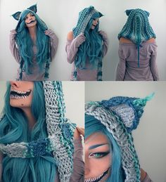 Cheshire Cat Hoodie, Cheshire Cat Cosplay, Cheshire Cat Costume, Crochet Pour Halloween, Crochet Cat Hat, Crochet Hood, Cat Cosplay, The Cheshire Cat, Bonnet Crochet