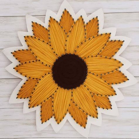 Sunflower String Art Cut Out Wall Art Sign - Etsy Sunflower String Art, Feather String Art, String Art Heart, Nail String Art, Sunflower Wall Art, Art Cut, Wood Stain Colors, Feather Art, Pin Art