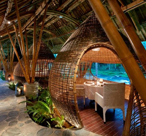 Bamboo Restaurant, Bali Accommodation, Resturant Design, Outdoor Restaurant Design, Bamboo House Design, Bamboo Architecture, Bamboo House, Resort Design, Outdoor Restaurant