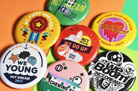 NCT Dream Pinback Button Badges - 1.25" Chewing Gum, MFAL, We Young, We Go Up, Go, DNYL, Boom - NCTzen, nct merch, kpop buttons, nct pins Button Pins Design, Pablo Chile, Button Badge Design, Pin Badge Design, Inglot Eyeshadow, Pin Button Design, Freebies Ideas, Merch Kpop, Button Badges