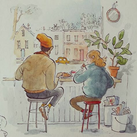 Coffee Shop Friends, Qin Leng, Magic Drawings, Watercolor Exercises, Cartoon Family, Friends Coffee, Toronto City, Book Illustration Art, Shop Illustration