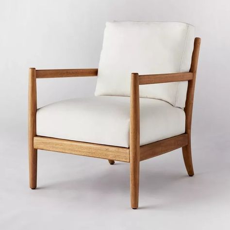 What We're Eyeing from Studio McGee's Fall Target Collection - HAVEN Studio Mcgee Armchair, Wood Arm Chair Living Room, Target Accent Chair, Studio Mcgee Foyer, Wood Chair With Cushion, Cream Accent Chairs, Minimalist Accent Chair, Boho Accent Chair, Wooden Arm Chair