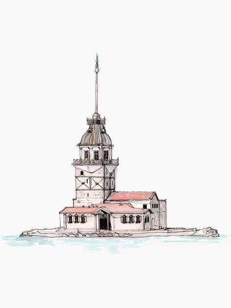 "Maiden Tower" Sticker by DisobeyTees | Redbubble Watercolor Architecture, Woven Wall Art, Watercolor Trees, Watercolour Tutorials, Watercolor Techniques, Watercolor Animals, Anime Sketch, Watercolor Landscape, Watercolor Background