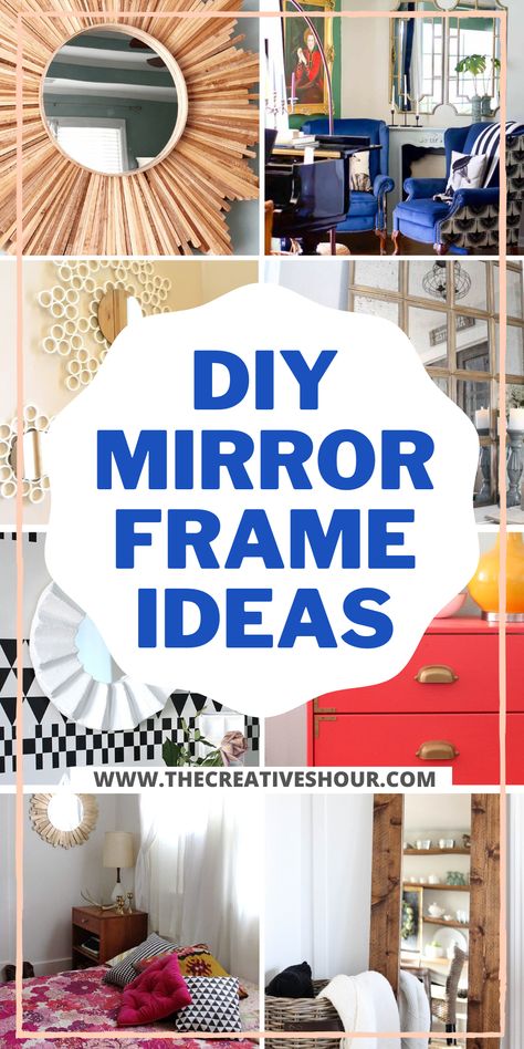 Are you looking for unique and creative ways to frame your mirrors? Why not try some DIY mirror frame ideas that will give your space a stunning aesthetic and add a touch of personality and charm? From using flowers and dollar store items to crafting with clay and wood, there are countless ways to decorate your DIY mirror frames and make them unique. Check out these DIY mirror frame ideas and get inspired to transform your home decor! Mirror Redo Diy, Upcycle Mirror Frame, Decorate Mirror Frame Diy, Decorate Mirror Frame, Mirror Frame Makeover, Easy Diy Mirror Frame, Diy Mirror Frame Ideas, Diy Wood Mirror Frame, Diy Round Mirror