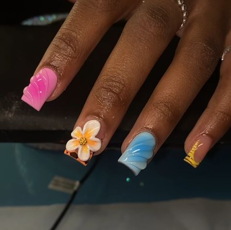 Square Acrylic Nails Vacation, Acrylic Nails Vacation, Bts Nails, Island Nails, Nails Vacation, Hard Nails, Drip Nails, Baby Nails, Colored Acrylic Nails