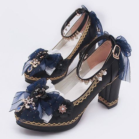 Devil Inspired (@devilinspiredofficial) posted on Instagram: “Nine Songs Hanayome Lolita Shoes by One Night Language -https://www.devilinspired.com/nine-songs-chunky-high-heels-hanayome-lolita-shoes-…” • Aug 5, 2020 at 10:04am UTC Dark Blue Shoes Aesthetic, Space Shoes Aesthetic, Genshin Shoes Ideas, Starry Aesthetic Clothes, Shoes Fantasy Design, Pretty Shoes Aesthetic, Blue Aesthetic Shoes, Starry Shoes, Starry Accessories