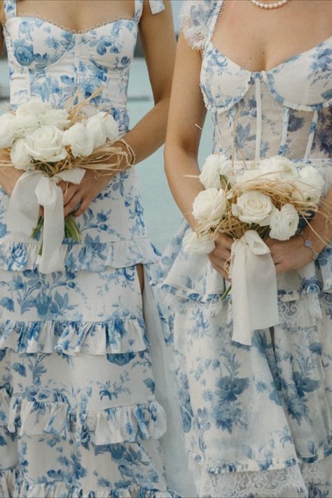 Laidback Luxe Wedding On A Caribbean Island You Have To Reach By Boat #weddingtheme #bridesmaiddresses #weddingcolors #weddingflowers Blue Floral Bridesmaid Dresses, Blue Bridesmaid Gowns, Caribbean Beach Wedding, Bridesmaid Dresses Pastel, Beach Bridesmaids, Beach Bridesmaid, Bridesmaid Dresses Lace, Dresses Pastel, Pastel Bridesmaid Dresses