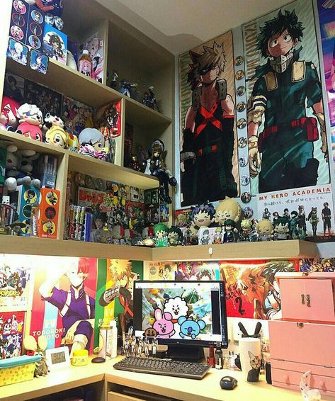 Manga Shelf, Anime Bedroom Ideas, Otaku Room, Fotografi Digital, Pastel Room, Anime Decor, Anime Room, Room Goals, Gaming Room Setup