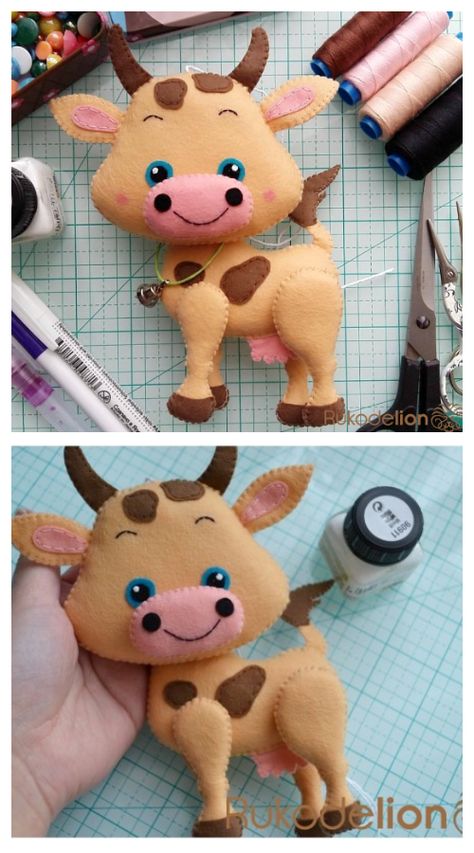 Felt Cow, Felt Patterns Free, Sew For Christmas, Diy Felt Animals, Felt People, Fabric Art Diy, Xmas Animals, Toys To Sew, Felt Animal Pattern